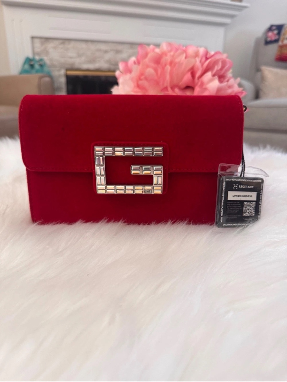 Gucci Red Velvet Clutch with Silver G Hardware crossbody bag